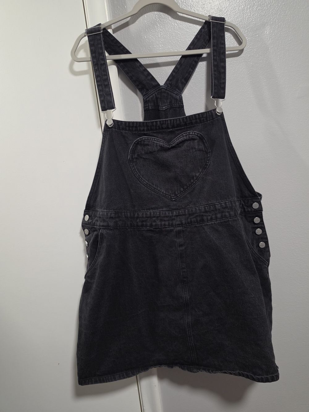 Shiny by Nature 2XL Black Denim Overall Dress Heart Pocket 100% Cotton